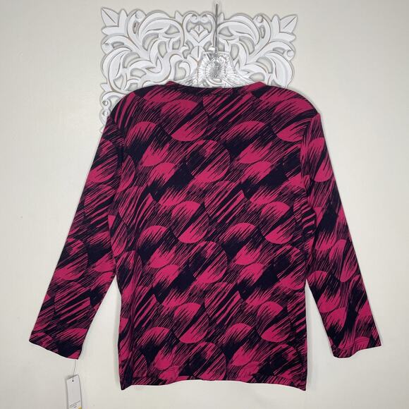 RAFAELLA Women's MEDIUM Sweater Button Front 3/4 Sleeves BLACK Dark PINK NWT - Picture 7 of 16
